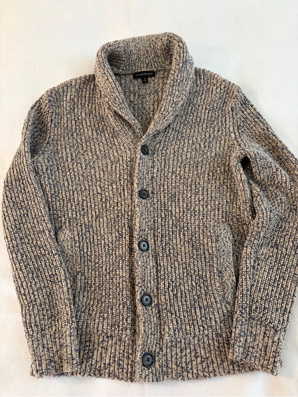 Banana Republic Men's Shawl Collar Ribbed Cardigan in Gray and Cream